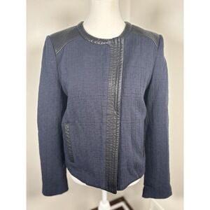 Mango Suit‎ Womens Coat Blazer S Blue with Black Leather Trim City